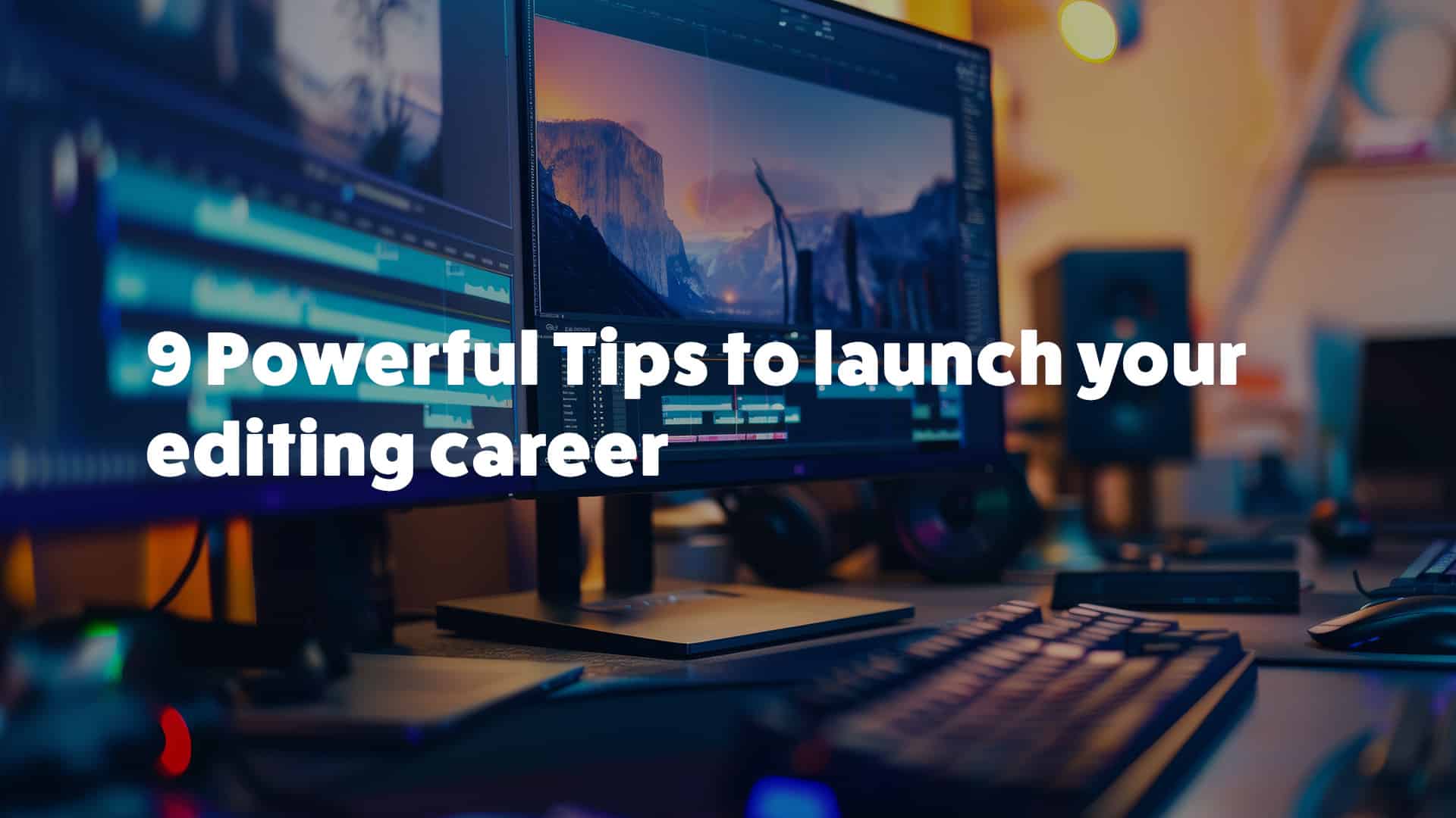 Post-production jobs. Editing setup with inspirational text